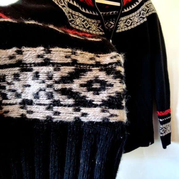 Neve Women's Nordic Wool Blend Full-Zip Sweater Jacket L Black Red Gray Pattern - Picture 7 of 16